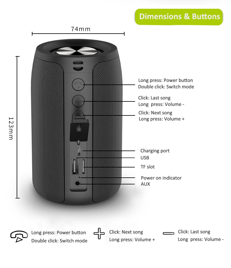 Tws Outdoor Music Amplifier Portable Loudspeaker Mini Wireless Portable Bluetooth Speaker