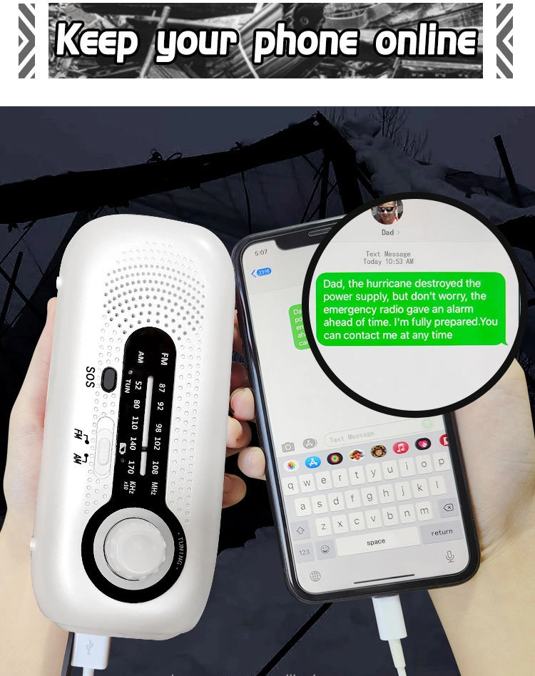 Emergency Hand Crank Self Powered Am/FM Solar Weather Radio with LED Flashlight 2000mAh Power Bank for Mobile Phone Charge